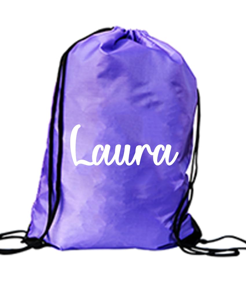 Personalised Name Rucksack Bag Swimming School Sports PE Drawstring Gym & Swimming Bag (Purple (Personalised))