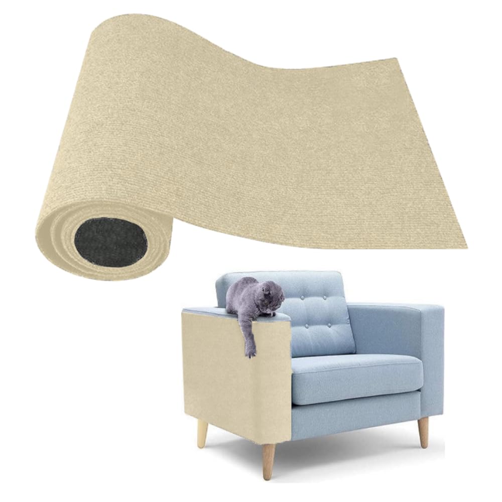 Kedi Tırmalama Halısı Yapışkanlı Her Yüzeye Uygulanabilir Kesilebilir Mobilya Koruyucu Mat (Krem, 40x50)