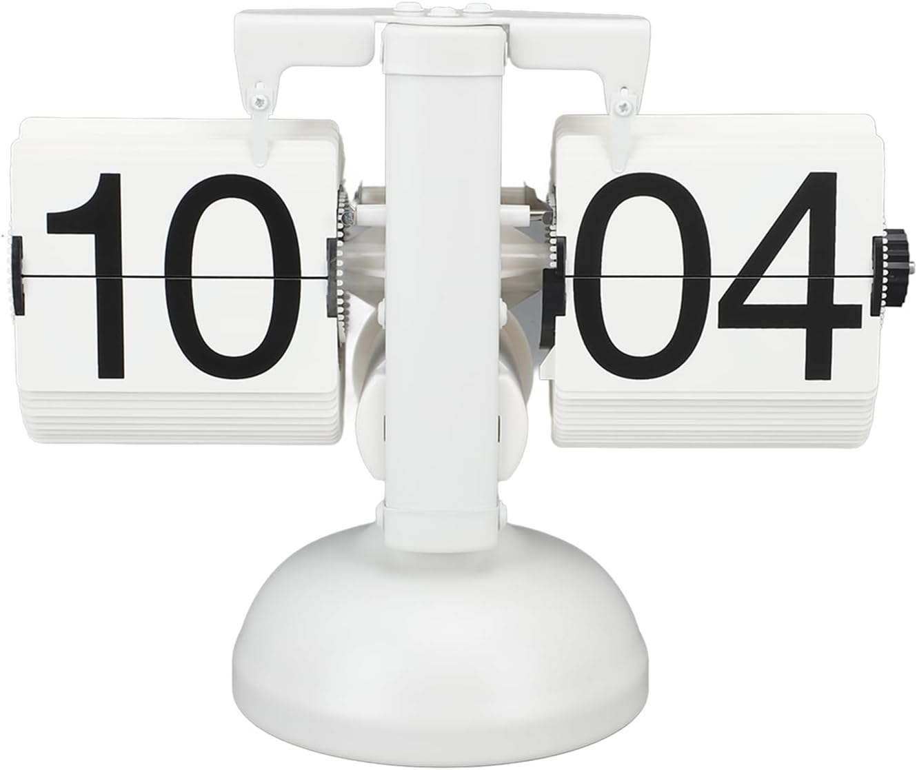 Flip Clock, Retro Flip Down Desk Clock, Large Number Battery Powered Internal Gear Operated for Home, Office, School, Hotel, Café Décor (All White)