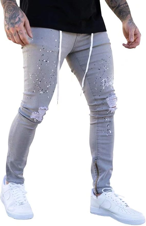 Amazon Kulixi ジーンズ メンズ ダメージジーンズ スキニーパンツ ストレッチ デニムパンツ 美脚 細身 スリム ストリート ロングパンツ 大きいサイズ Nz ジーンズ 通販