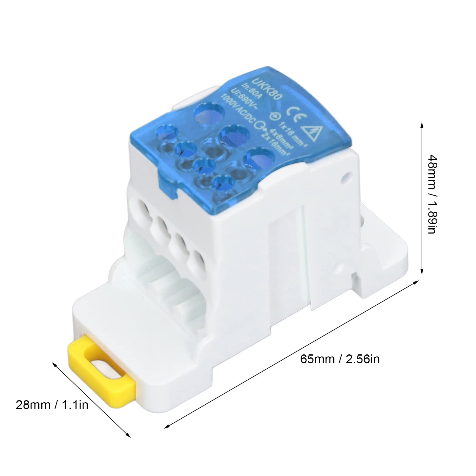 Tyenaza UKK-80A Bloque Caja de Distribución, Caja de Conexiones Unipolar Carril C45, Azul