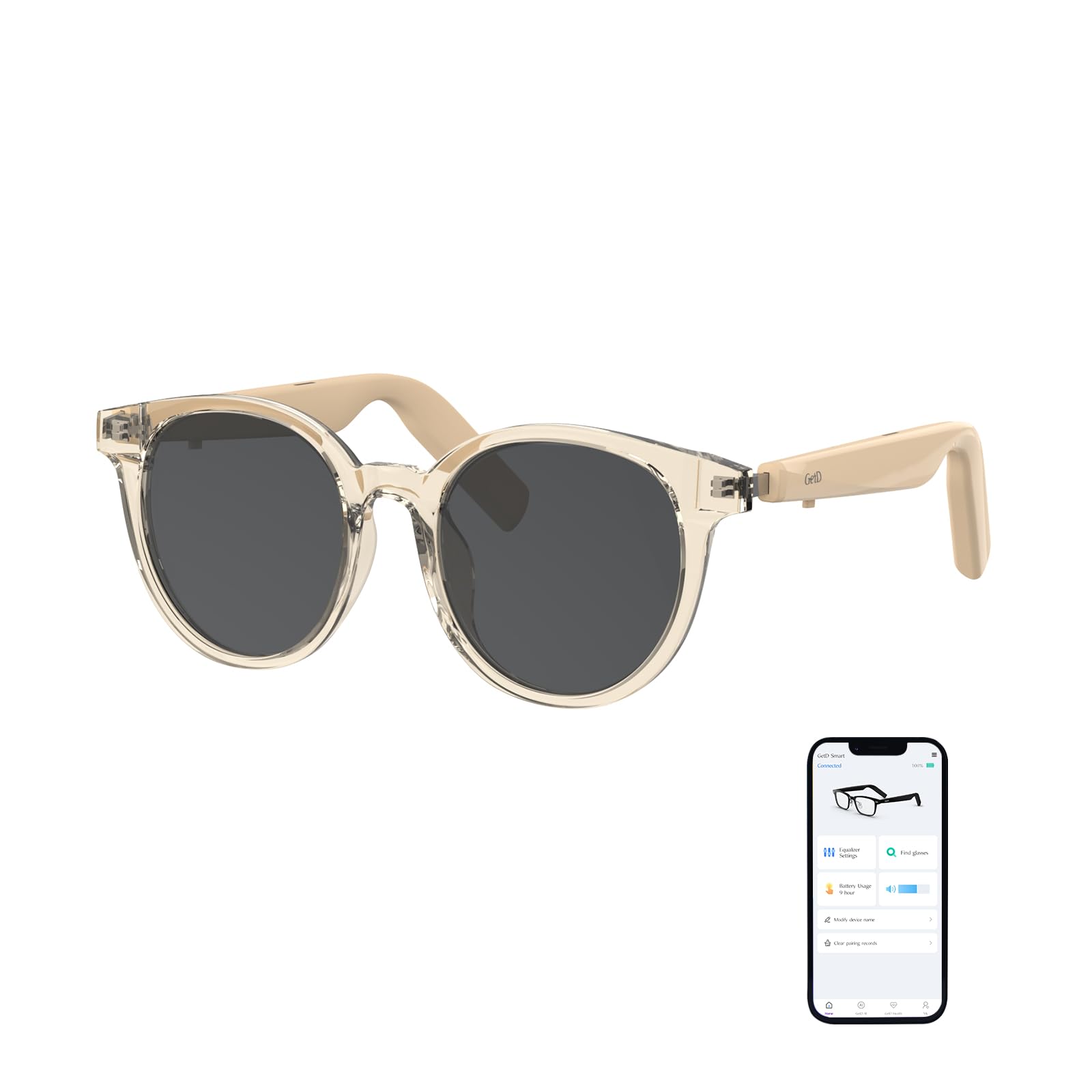 Smart Sunglasses, Round Polarized Lens Bluetooth Glasses for Women and Men with Speaker, Music Glasses AI Translator, 11H Battery Life, Voice Control, Smart Eyewear for Travel Driving Meeting