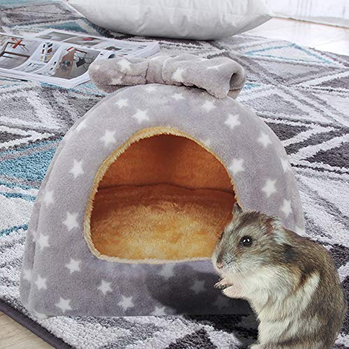 Image of HOMEYA Small Animal Pet Bed, Sleeping House Habitat Nest for Guinea Pig Hamster Hedgehog Rat Chinchilla Hideout Bedding Snuggle Sack Cuddle Cup Cage Accessories with Removable Washable Mat- XL(Grey)
