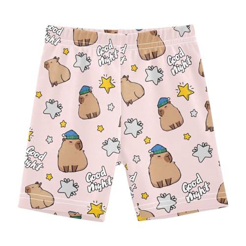 Funny Sleep Capybara Red Prints Girls Shorts Elastic Waist Sports Shorts Girls Leggings Pants for 4-10 Years
