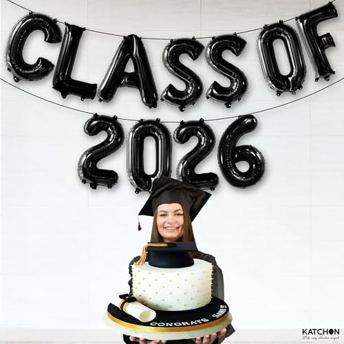 Image of KatchOn, Black Class of 2026 Balloons, 16 Inch, Graduation Decorations Class of 2026 Balloons Black Grad Balloons Party Decoration, 2026 Graduation Decorations, Graduation Party Decorations