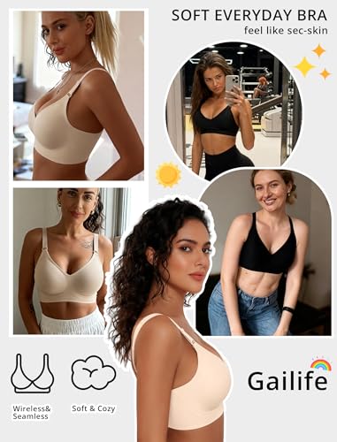 Image of Gailife Womens Jelly Comfortable Bras for Women No Underwire Supportive Bra | Wireless Bra Seamless Bralette Push Up,Soft Tshirt Bras,Mesh V /V Neck,U-back /X-back,Breathable Semi-fixed Pads,Bra Extender