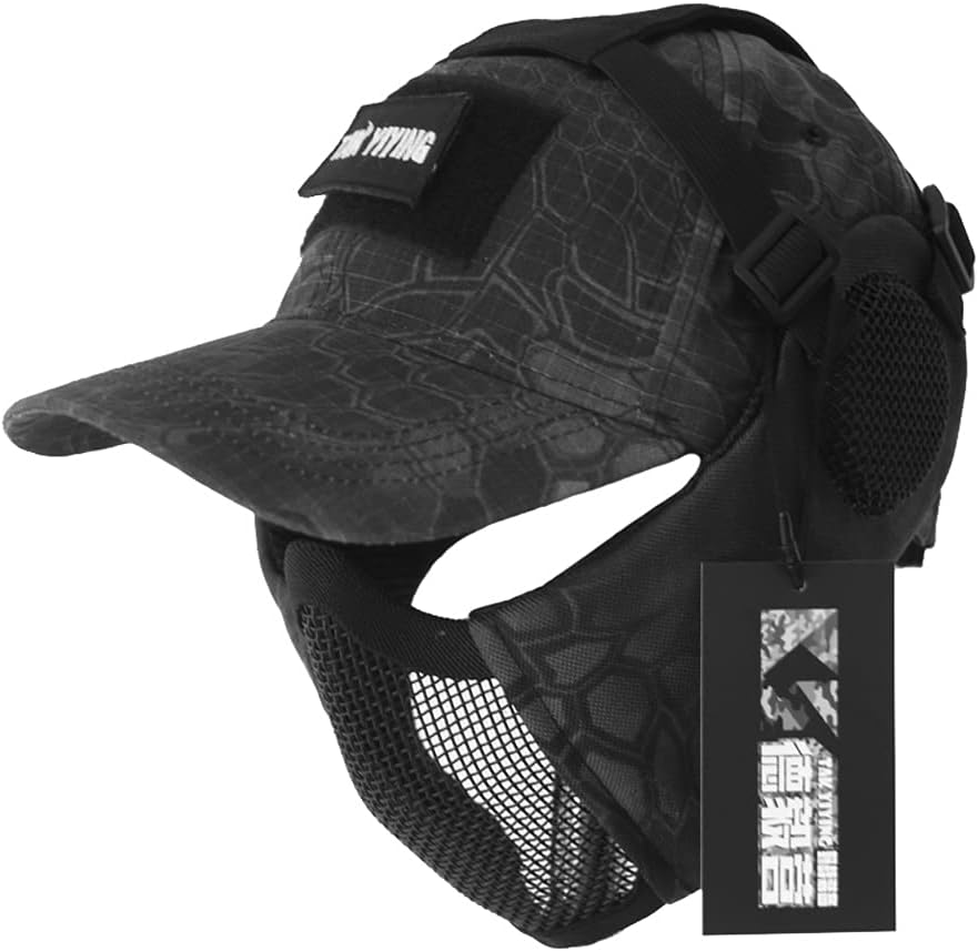Tactical Foldable Mesh Mask with Ear Protection for Airsoft Paintball with Adjustable Baseball Cap (Camouflage) : Sports & Outdoors