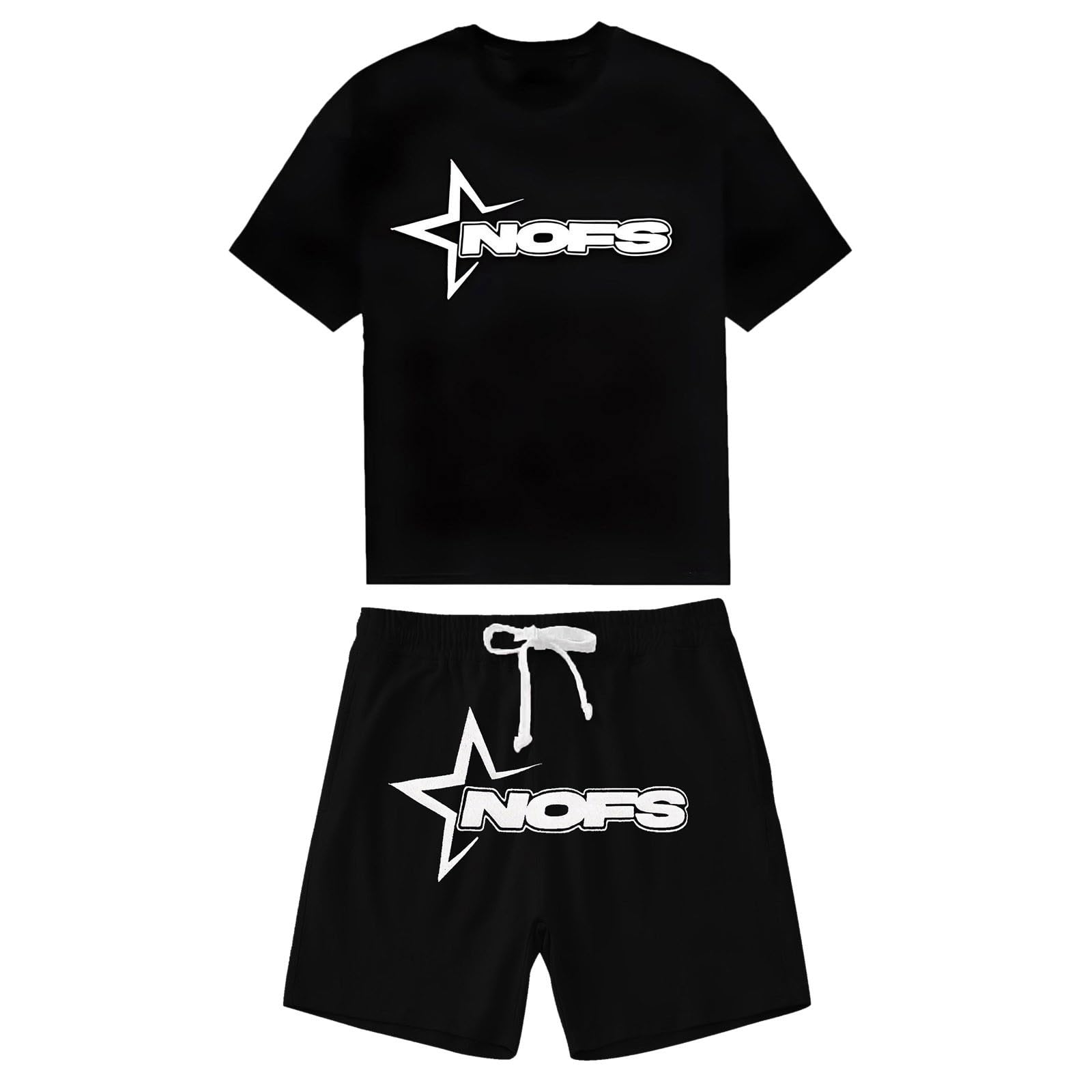 Celucke Jogginganzug Herren NOFS Track Suit Baggy Kurzarm T-Shirt und Joggingshorts 2-teilig Y2K Hip Hop Teenager Streetwear mit Taschen Sommer Bequeme Atmungsaktiv Set Jogger Tracksuit