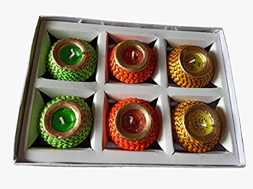 Sriganesh Enterprises Hand Made Matka Kalash Wax Candle Colourful Clay Diya for Diwali Decoration Deepak, lamp (Multicolour)-Set of 6 Pieces