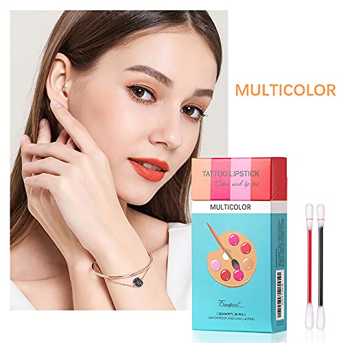 20 Pieces/Box Cigarette Lipstick Cotton Swab Lipstick, Durable Waterproof Liquid Non-Stick Tattoo Lipstick, Portable Lip Tint (05 Mixed) #TOP1