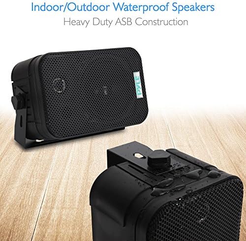 PYLE Dual Waterproof Outdoor Speaker System - 5.25'' Pair of Weatherproof Wall/Spring Loaded Speaker Terminal w/Heavy Duty Grill, Universal Mount, For Pool, Patio, & Indoor Use PDWR40B (Black)