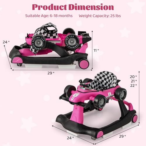 Image of GLACER Foldable Baby Walker, 4-in-1 Infant Walker with Adjustable Height & Speed, Music, Light, Steering Wheel & Washable Cushion, Baby Walker Activity Center for Boys Girls 6 -18 Months (Pink)