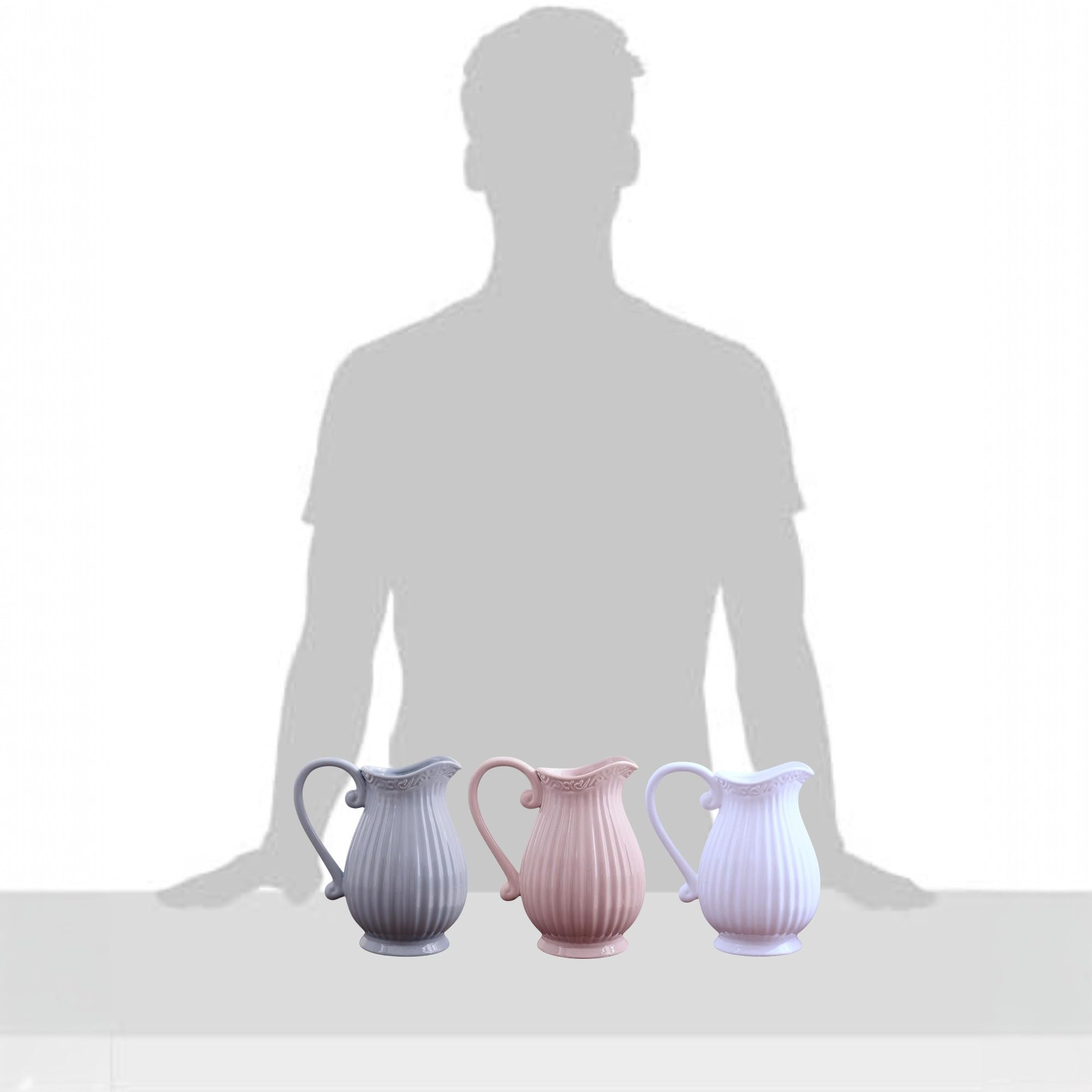 Brocca in ceramica da 1,2 L, grigio pastello - Brocca per acqua, vaso, brocca caraffa brocca per latte in stile rustico country, country, french country, colori pastello, colori a gesso