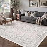 PureCozy Gray Area Rug 5x7 Machine Washable Vintage Living Room Distressed Non Slip Carpet Traditional Indoor Bedroom Grey Retro Floral Accent Throw Large Rug for Office Kitchen Bathroom Dining Room