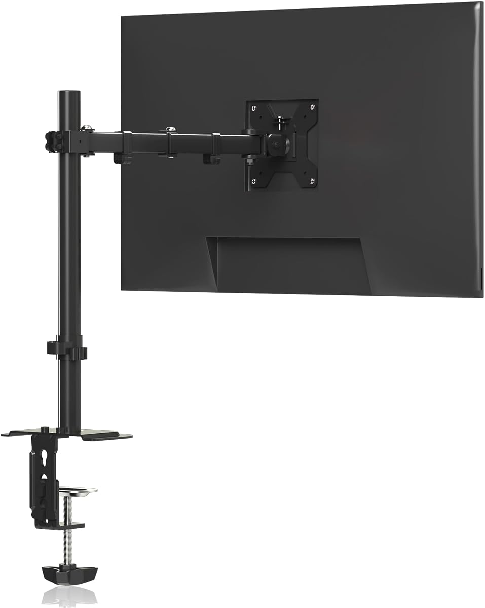 Pholiten Single Monitor Stand Desk Mount for 13-32 Inch | Heavy Duty Adjustable Monitor Desk Mount, Tilt, Swivel, Rotate, Support up to 22 lbs