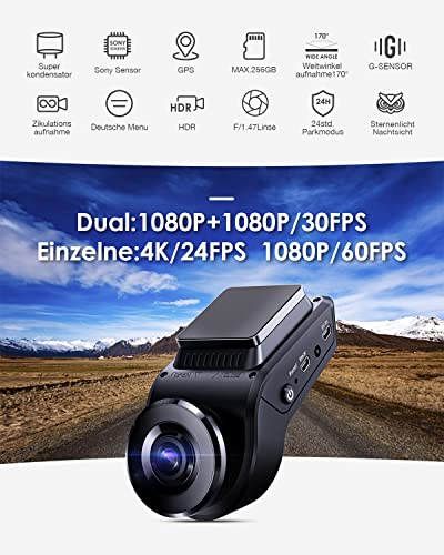 VANTRUE S1 4K Dual Dashcam met GPS en Nachtzicht - Afbeelding 3