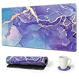 Large Gaming Mouse Pad, AIMSA Extended Mouse Pad with Stitched Edge, XL Keyboard Mouse Mat Non-Slip Rubber Base Desk Pad 31.5x15.7inch for Office Home Game Work -Blue Purple Marble