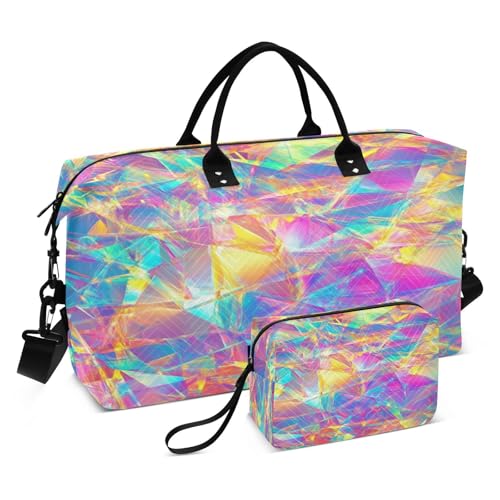 susiyo Rainbow Mixed Pattern Expandable Travel Duffle Bag, Large Weekender Overnight Bags and Adjustable Strap, Carry On Shoulder Tote Bag, Gym Duffel Bag with Toiletry Bags for Hospital