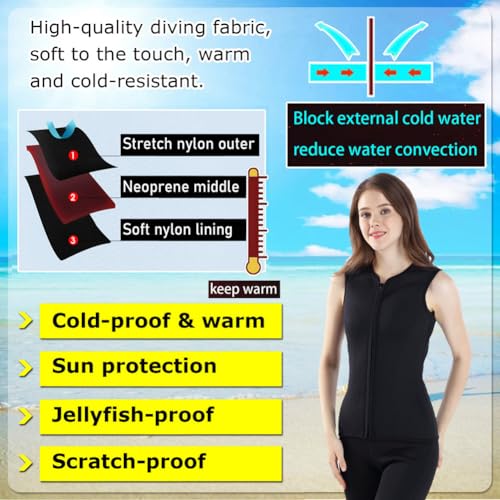 Chaleco de neopreno para mujer 3MM traje de buceo con cremallera frontal, cálido, anti-UV, sin mangas para surf, natación y snorkel miniatura 2