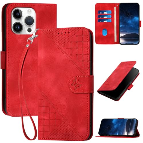 Étui en cuir rétro iPhone 14 Plus rouge haut de gamme