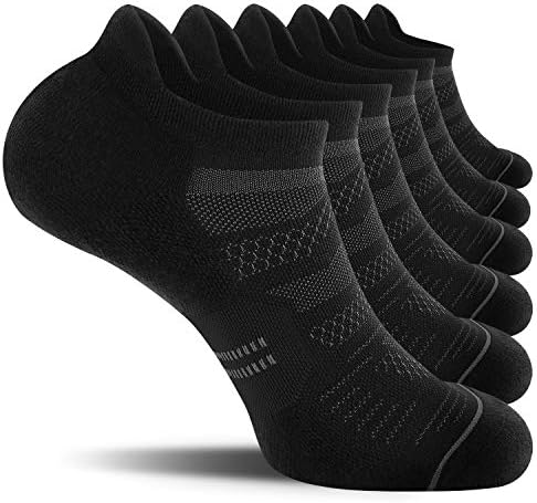 CelerSport 6 Pack Men's Running Ankle Socks with Cushion, Low Cut Athletic Sport Tab Socks, Black, Shoe Size: 9-12