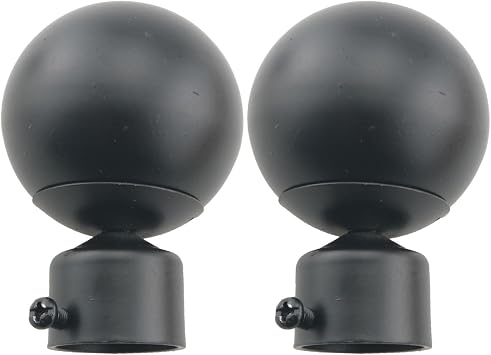 2PCS Black Metal Curtain Rod Finial Spherical Design Sealing Plug with Fixing Screws Suitable for 2.8cm Diameter Pole Ends