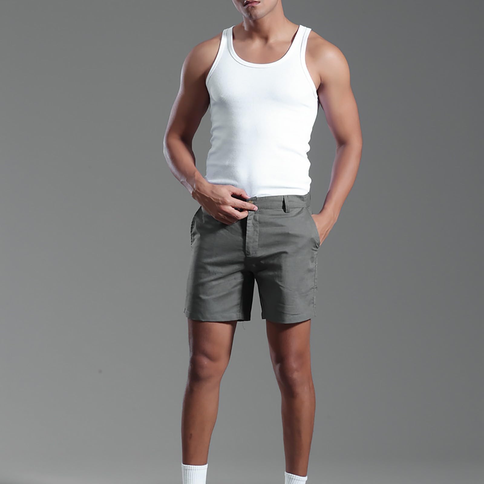 Short de golf en lin pour homme de 7,6 cm solide et respirant avec poches à fermeture éclair, coupe classique, décontracté, léger, tendance, confortable, pour la marche, la randonnée, le golf