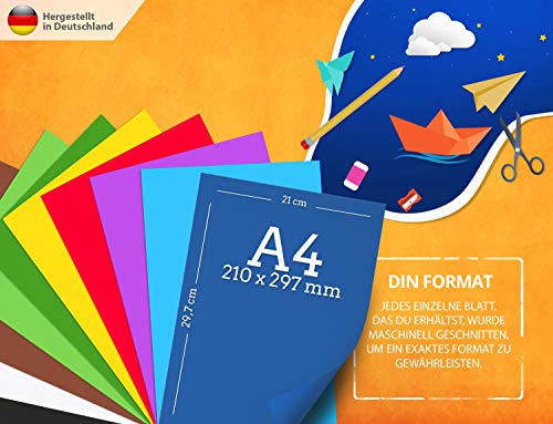 100 Blatt TONPAPIER - Buntes Papier DIN A4-130g/m² Set 10 Farben – Stabil Bastelpapier & Farbige Blätter, Kinder & DIY… – Bild 3