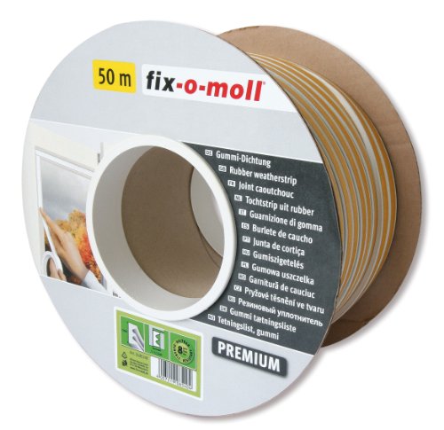 Suki - Junta de caucho aislante para puertas y ventanas (adhesiva), perfil en E, blanco, 50 mtrs