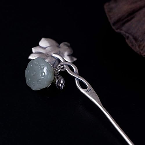 Miniatura 4 de TOP SEWING Hetian Jade Lotus Sterling 925 - Horquillas para el cabello hechas a mano con caja de regalo