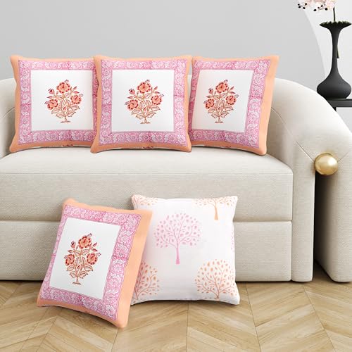 Image of BLOCKS OF INDIA Hand Block Printed Cotton Cushion Cover (16 x 16 inches) (Cushion 9)