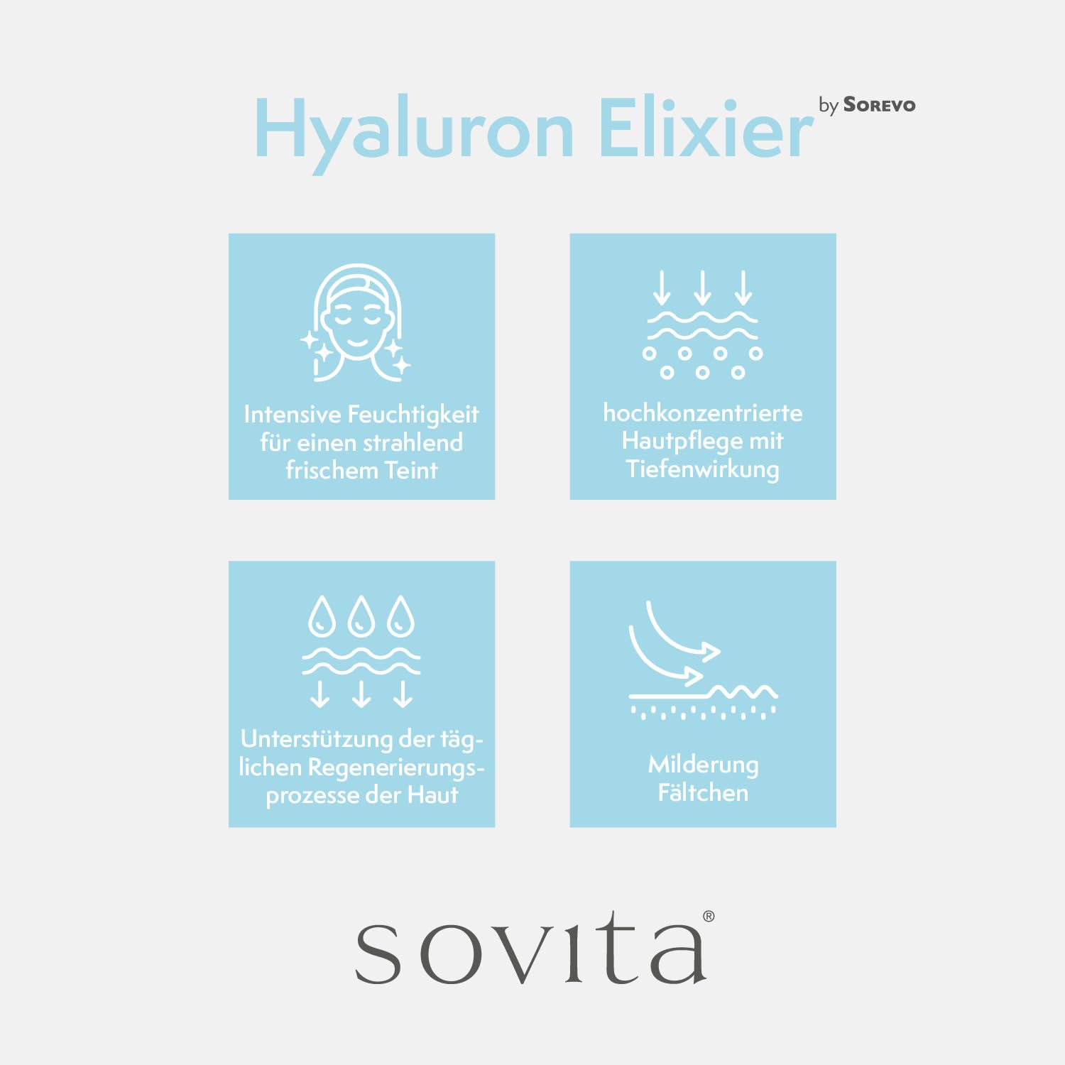 sovita Hyaluron Elixier mit Niacinamid gegen Falten | intensive Feuchtigkeitspflege mit Hyaluronsäure für straffe Haut | Anti-Aging Ampullen | 30 x 3 ml