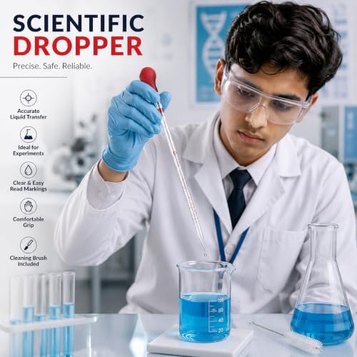 Image of 10ml (13 Inch) Glass Graduated Pipette Droppers with Red Rubber Bulbs (2pc.) & Cleaning Brush for Lab Laboratory Perfume Making Cosmetics School College Science Essential Oils Home Use