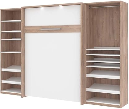 Bestar Cielo Full Murphy Bed with 2 Closet Organizers 119W in Rustic Brown & White