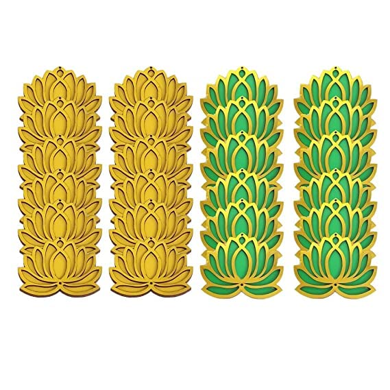 Image of Sanvatsar Home White Golden Lotus 4 Inch Set of 24 Wooden Cutout DIY Rangoli Kit | Decorations for Diwali, Dusshera Wedding Rangoli, Pooja, Decorations, Festival Gift (Ylo12Green12)