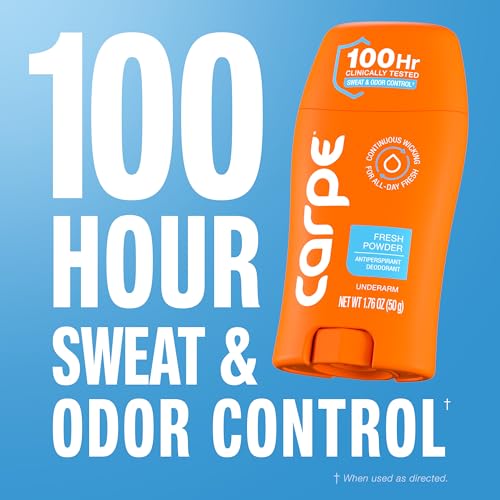 Image of Carpe Underarm Antiperspirant Deodorant for Women and Men - Clinical Strength Deodorant for Women with 100 Hour Clinically Tested Sweat and Odor Protection - Fresh Powder - 3 Pack