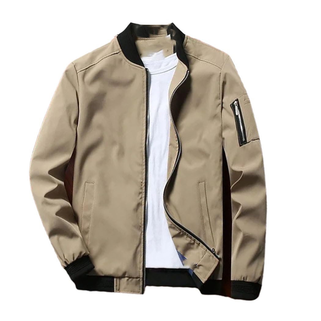 Mens Street Inspired Motorcycle Jacket with Stand Collar and Sleek Lightweight Silhouette