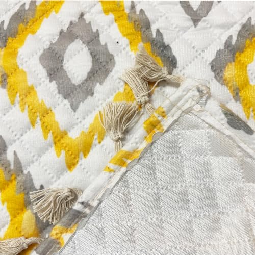 Image of House of Quirk IKATRA Series Quilted Printed Sofa Cover for Indian Sofa Set with Side Pocket - Premium Washable, Anti-Slip, Durable & Ultra Soft Fabric Protector (Sunburst, One Seater)