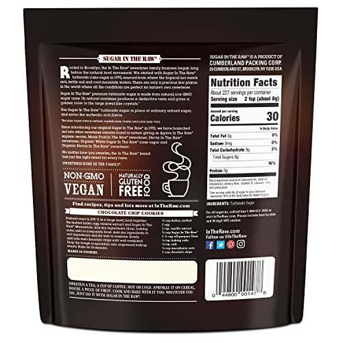 Image of Sugar In The Raw Granulated Turbinado Cane Sugar, No erythritol, Pure Natural Sweetener, Hot & Cold Drinks, Coffee, Cooking, Baking, Vegan, Gluten-Free, Non-GMO, Bulk-Sugar, 4lb Bag (Pack of 4)