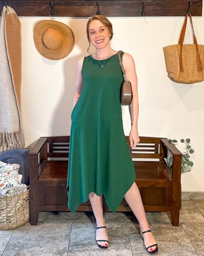 Image of AUSELILY Women's Summer Dresses Casual Sleeveless Midi Tank Beach Dress | Women's Asymmetrical Hem Sundress with Side Pockets, Great for Beach, Vacation & Daily Wear