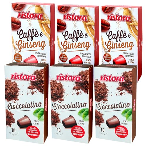 prodotto originale Ristora Set 60 Capsule Ristora miste compatibili con le Macchine ad uso domestico Nespresso* 30 cioccolatino 30 ginseng