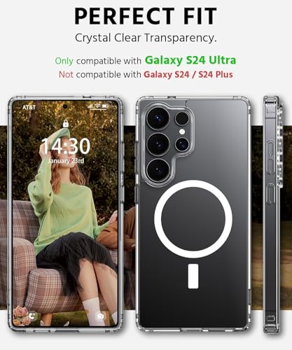 Image of JGD Magnetic Case for Samsung Galaxy S24 Ultra 5G Compatible with MagSafe, Shockproof Phone Bumper Cover, Anti-Scratch Clear Back (Clear)