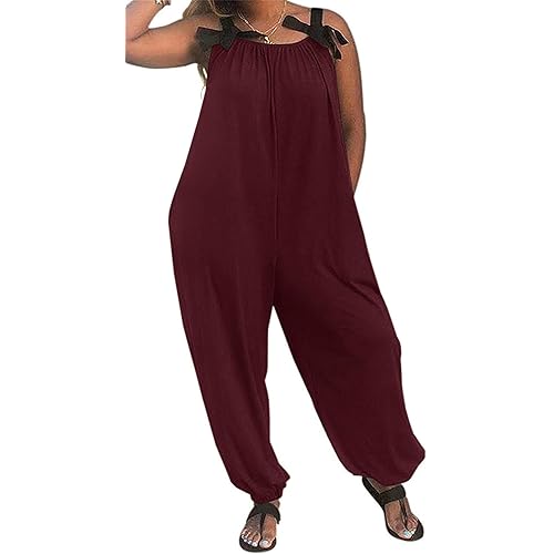 LAMISSCHE Wonens Plus Size Overalls Spaghetti Strap Baggy Romper Harem Wide Leg Jumpsuit With Pockets