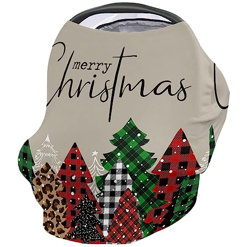 Nursing Cover for Breastfeeding Scarf, Christmas Green Plaid Leopard Print Xmas Tree Baby Car Covers Super Soft Multi Use for Canopy Shopping Cart Cover Blanket Stroller Cover