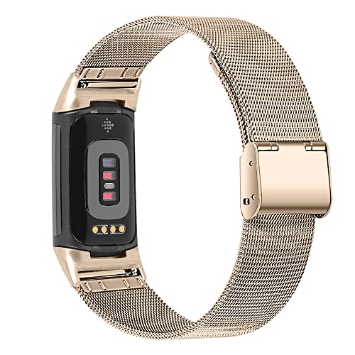 INF Metal Mesh Loop Bands Compatible with Fitbit Charge 5/6 Adjustable Stainless Steel Wristbands Replacement Straps for Charge 5/6, Gold