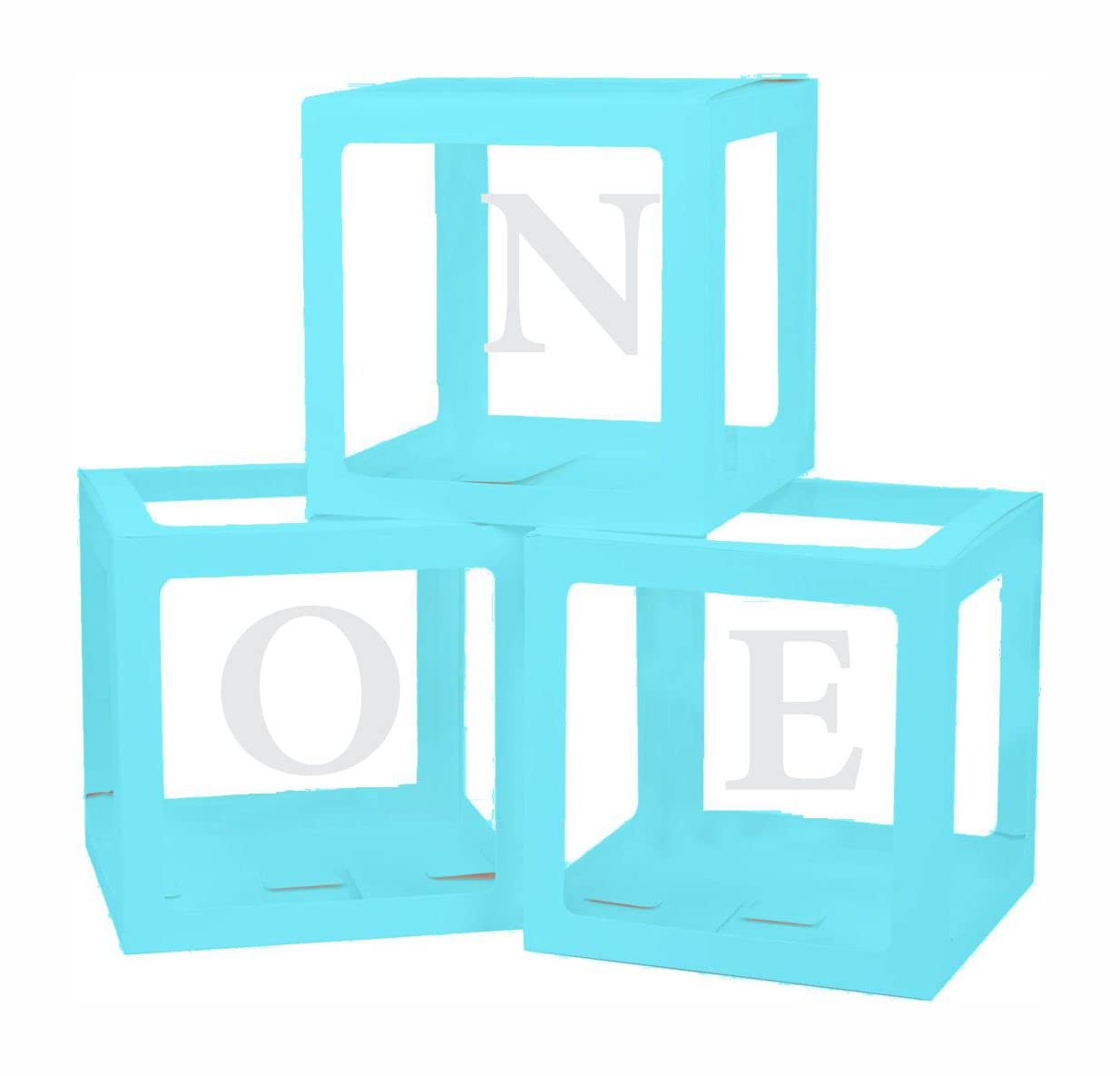Untumble ONE Letter Balloon Box for 1st Birthday | First Balloon Box for Boy & Girl | One Letter Stand Transparent for Cake Smash | Pack of 3 | Blue