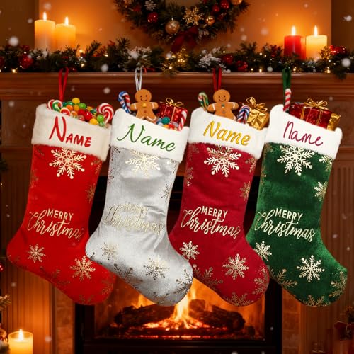 1 Pieza Calcetines Navidad Personalizados Bordado Nombre – CalcetíN de Navidad Gran tamaño 49 cm, DecoracióN Festiva y Regalo Familiar, Adornos NavideñOs para Chimenea, Ideales para el Hogar o Fiestas