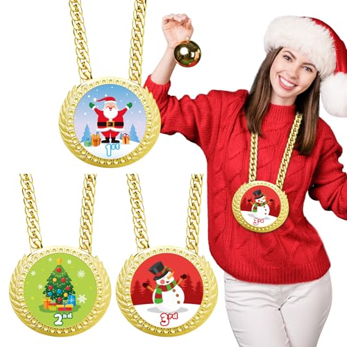 Tondiamo 3 Pieces Christmas Medals Champ Chain Trophy 6 x 5.25 Inches Xmas Jumbo Award 1st 2nd 3rd Prize for Women Men Family Xmas Holiday Party Decoration Prize Gift(Christmas Decorating Contest)