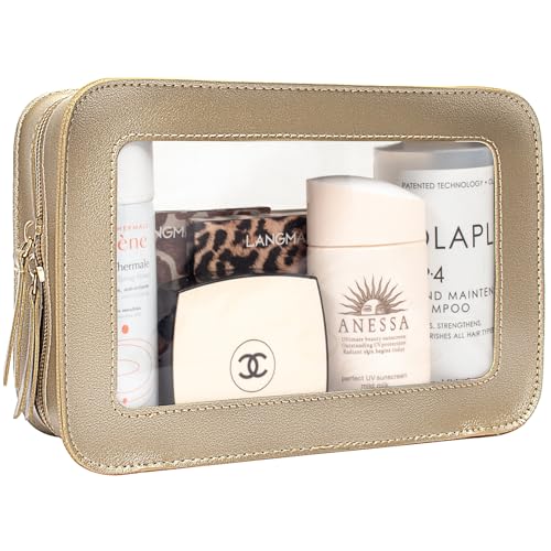 Image of LETGO Sunscreen Bag Clear Makeup Toiletry Pouch Beach Vacation Essentials for Women Teen Girls Trip Gifts Summer Pool Travel Must Have Accessories Waterproof StuffClear-Golden