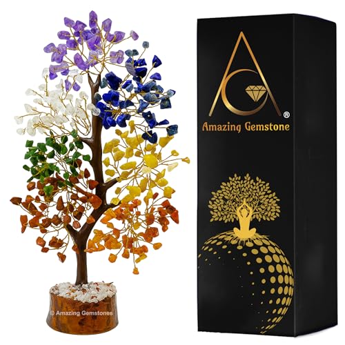 Chakra Tree of Life Crystal Tree for Meditation Healing and Home Decor - Seven Chakra Gemstones with Natural Wooden Base Crystal Gift for Christmas - Spiritual Energy Decor for Balance and Harmony